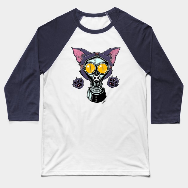 Gas Mask Kitty Baseball T-Shirt by Indi Martin